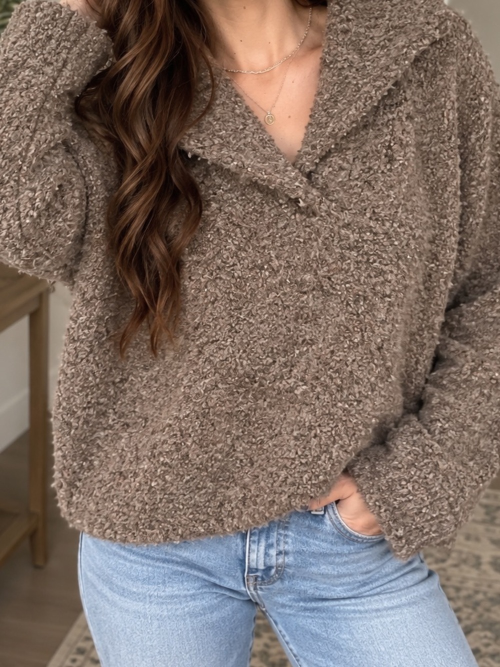 Universal Thread Taupe Bouclé Cowl Sweater - Cozy Knit Pullover